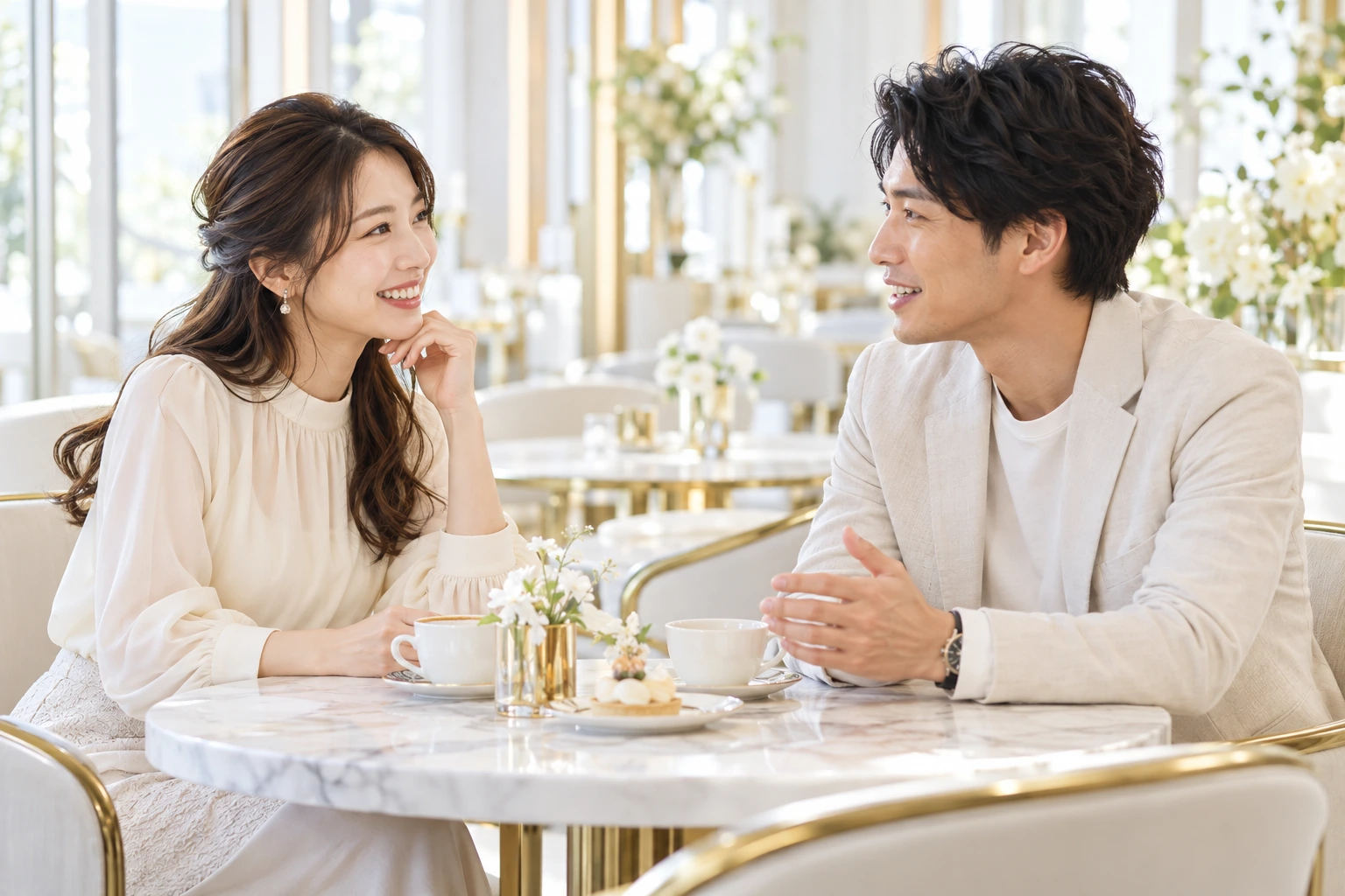 婚活で向き合う二人の会話イメージ